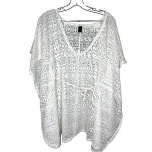ANA New Approach White Crochet‎ Lace Beach Cover Up-Medium-Tunic topBelted